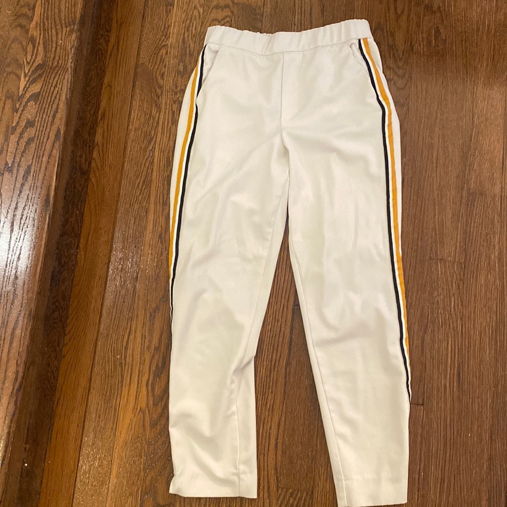 Zara white trouser pants with stripes on sides